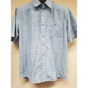 Cova Mens Gray Windowpane Plaid Button Short Sleeve Shirt Pocket Business Casual